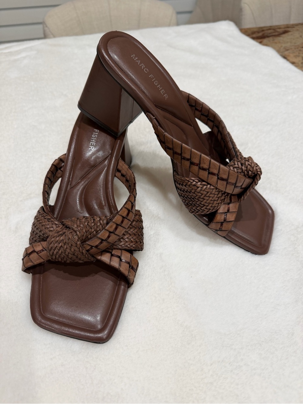 Marc Fisher Mackie Brown Braided Block Heel Mules Size 10